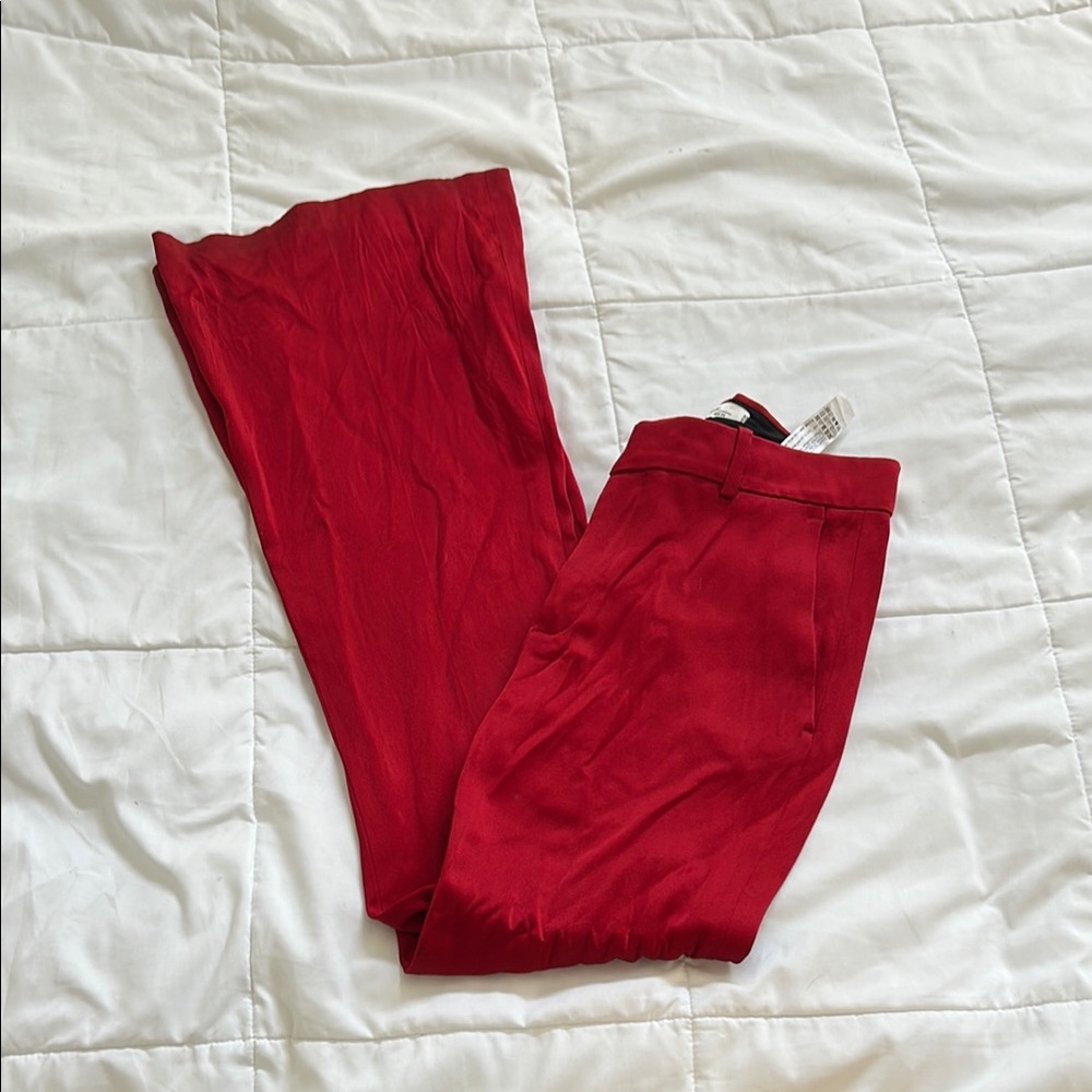 Zara Flare Silky Satin Red Studio Trousers
